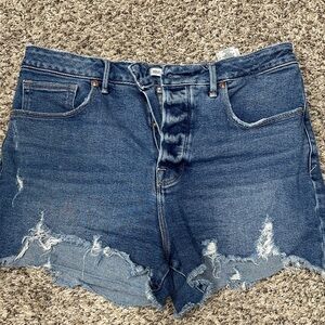 Good American Dark Blue Distressed Jean Shorts